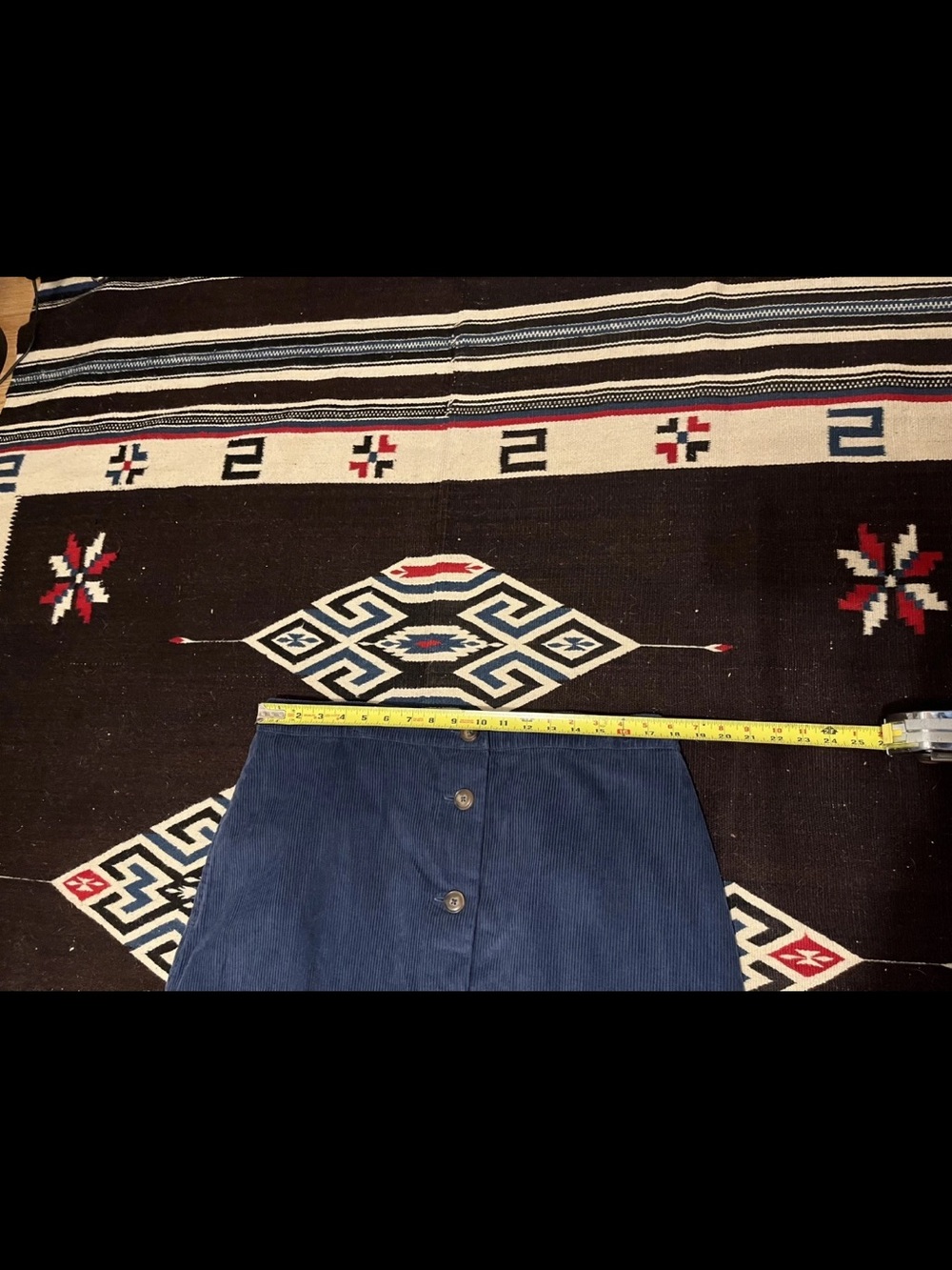 The Vermont Country Store 1X Blue Corduroy Skirt Buttons Pockets Modest Pull On - Picture 4 of 6